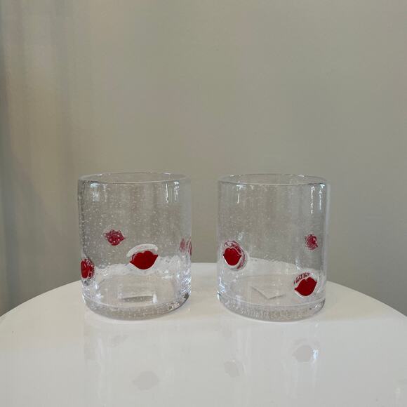 RED LIP Double Old Fashioned Glasses 14oz Set of 2 New - Picture 9 of 9